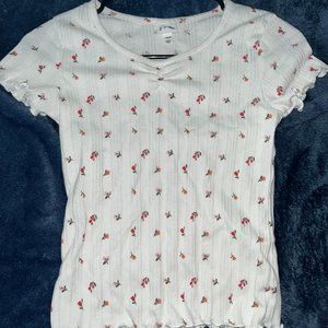 Girls' Floral Short Sleeved Ribbed Knit Top